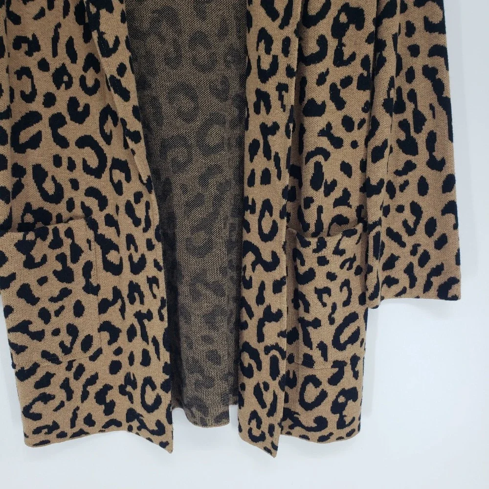 J Crew Leopard Print Sophie Sweater Blazer Women XXS Tan Open Front Merino Wool